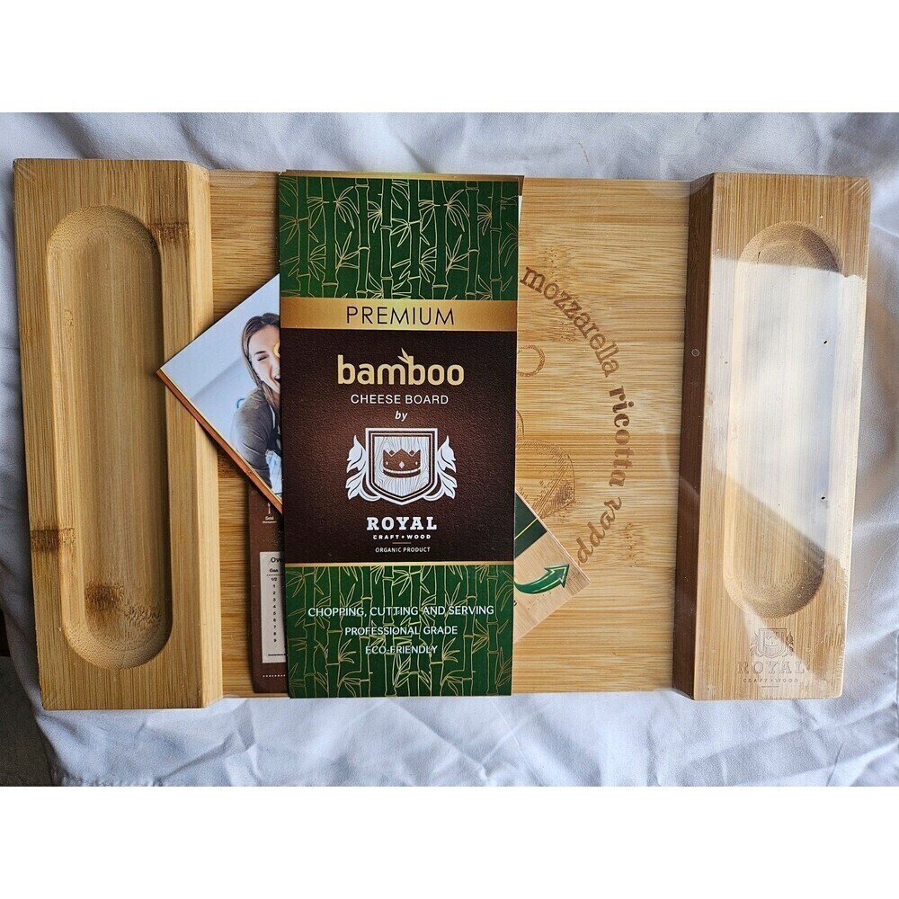 NEW SEALED Royal Craft Premium Bamboo Cheese Board 15.5 x 10‎ x 1" Emboss Design